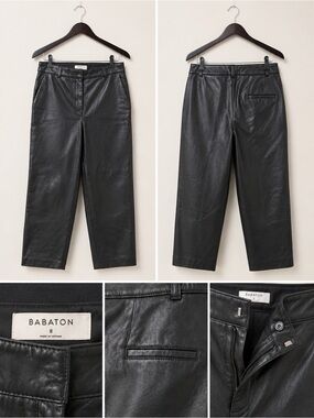 Aritzia Babaton Black Faux Leather Straight-Leg Pants $68